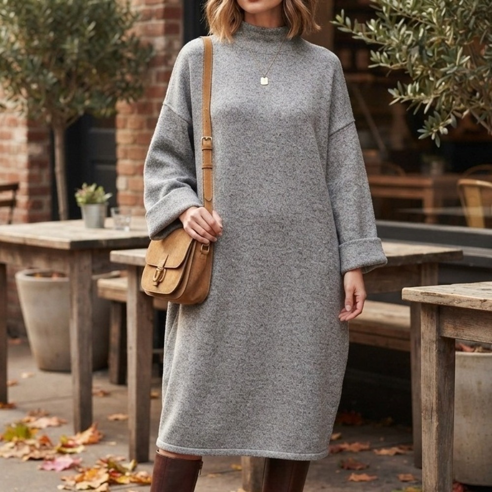 J.Jill sweater Dress 2x Knit roll Mock Neck minimalist capsule parisian luxury
